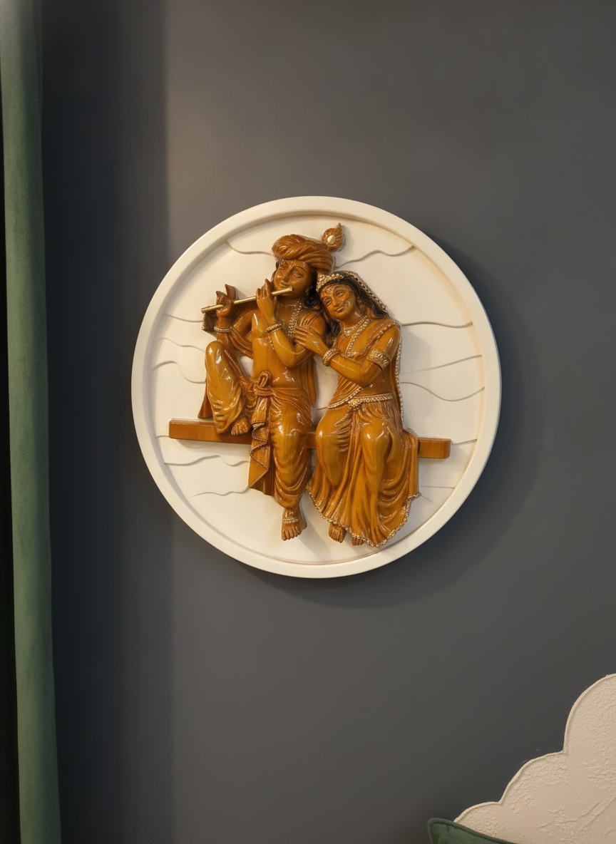 Sizzero Radha Krishna 3D Wall Art - Gold & Blue, 24 inch lifestyle 4