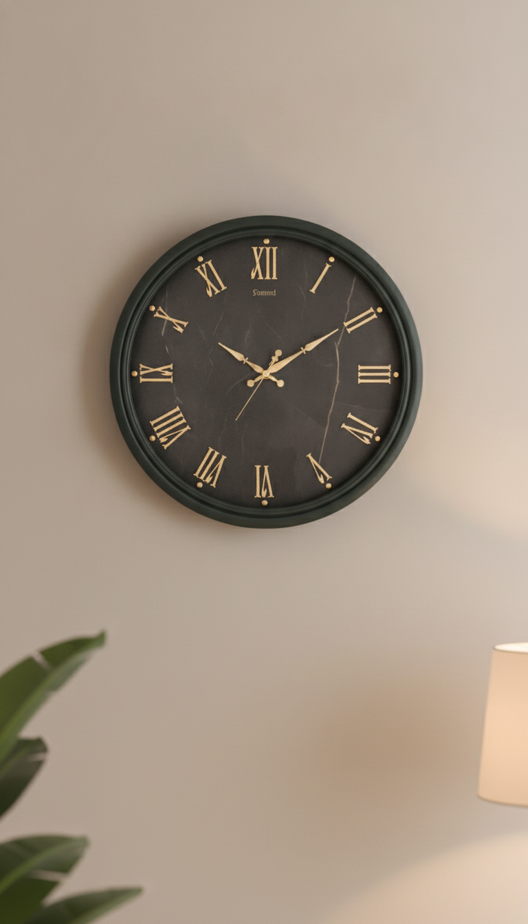 Sizzero 2200 Dark Green Wall Clock with Gold Roman Numerals and Marble Effect Dial