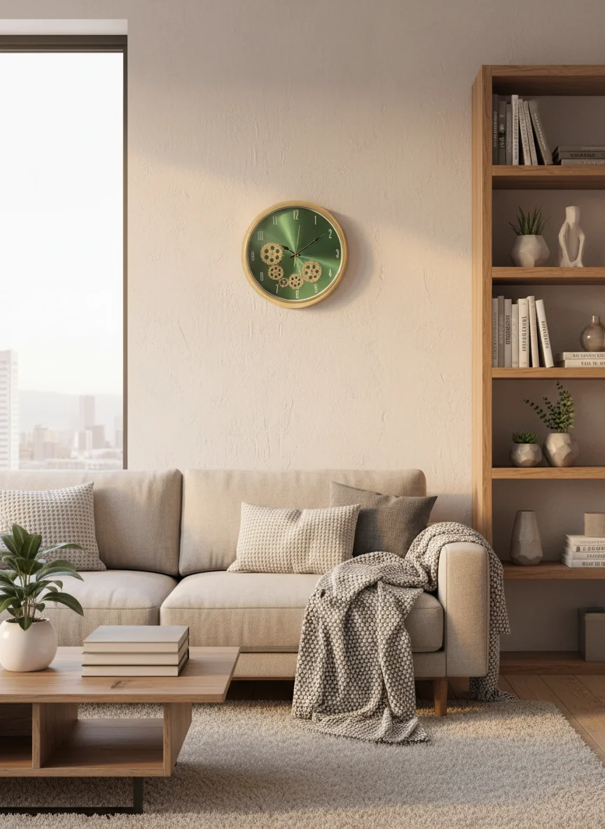 Gold Gear Wall Clock - Green Dial - The clock Factory - Wall Clock 15 inch - Wall Clock, Gold Frame, Green Dial - Image 3