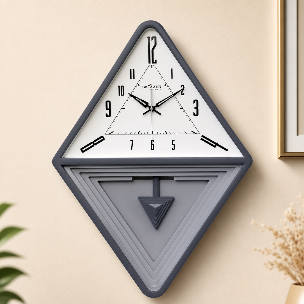SkyZZer 1621 Modern Diamond Geometric Wall Clock - Dark Grey & White - Decor 2
