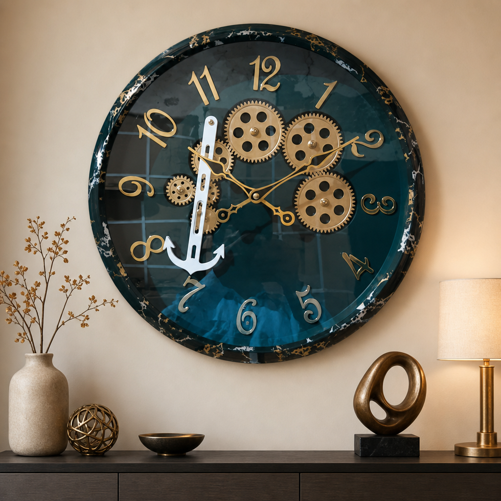 Milan h155-LightGray Decorative Gears & Anchor Wall Clock - Decor 8
