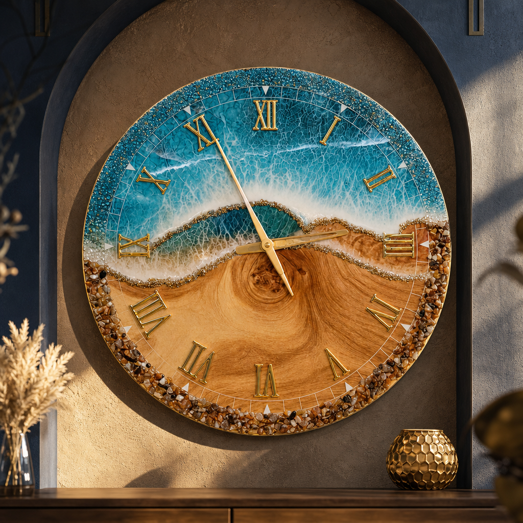 The clock Factory 24-inch Resin Wall Clock - Beach Sand & Ocean Waves Design