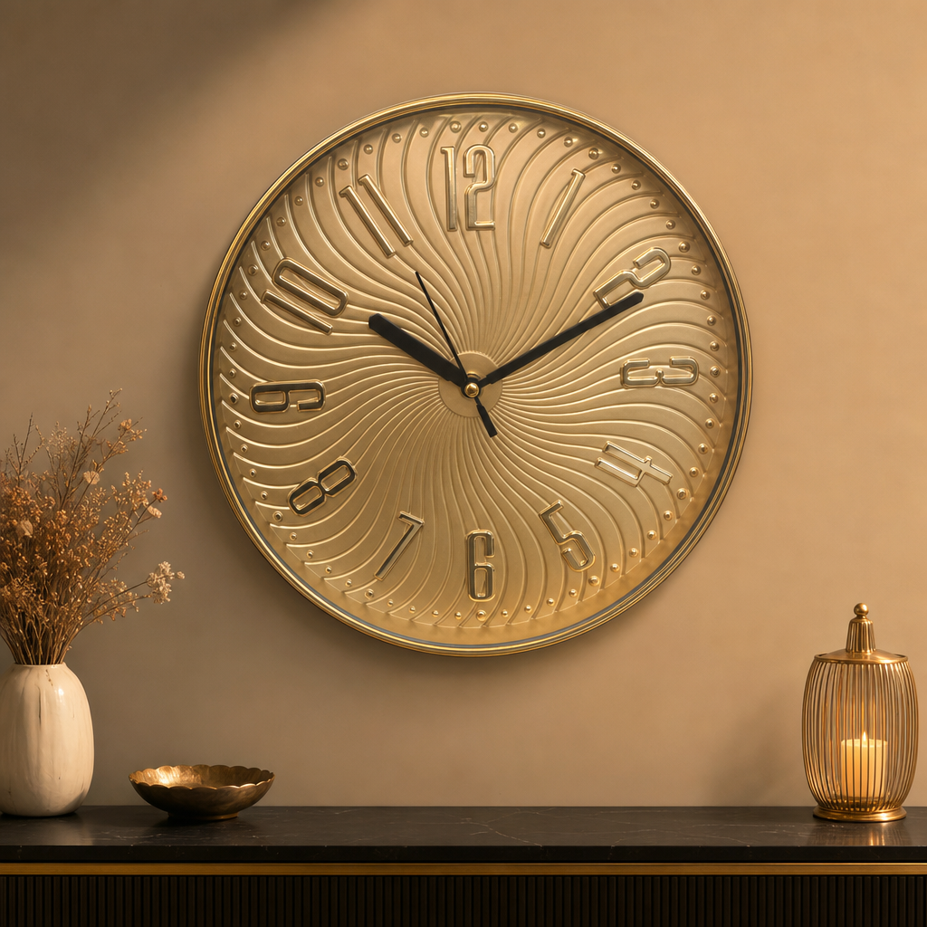 Diamond 1052 Gold Wall Clock with Radial Embossed Numerals - Decor 3