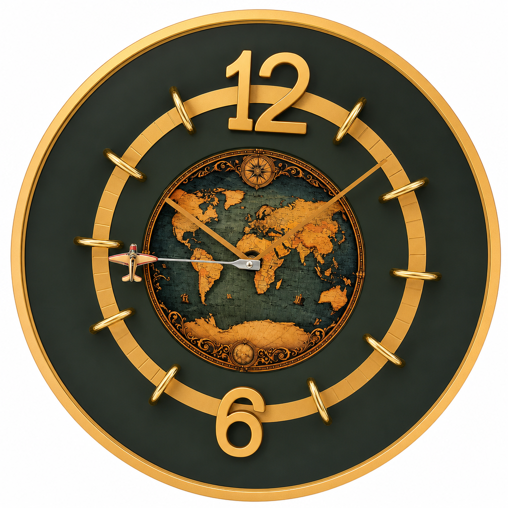The clock Factory Airplane World Map Green Wall Clock