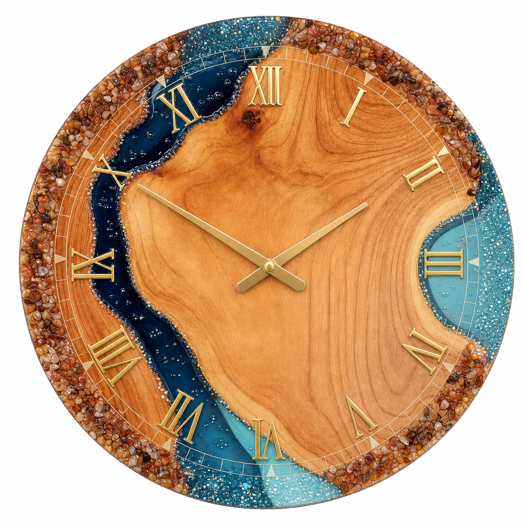 The Clock Factory 24-inch Wood and Dark Blue Resin River Wall Clock