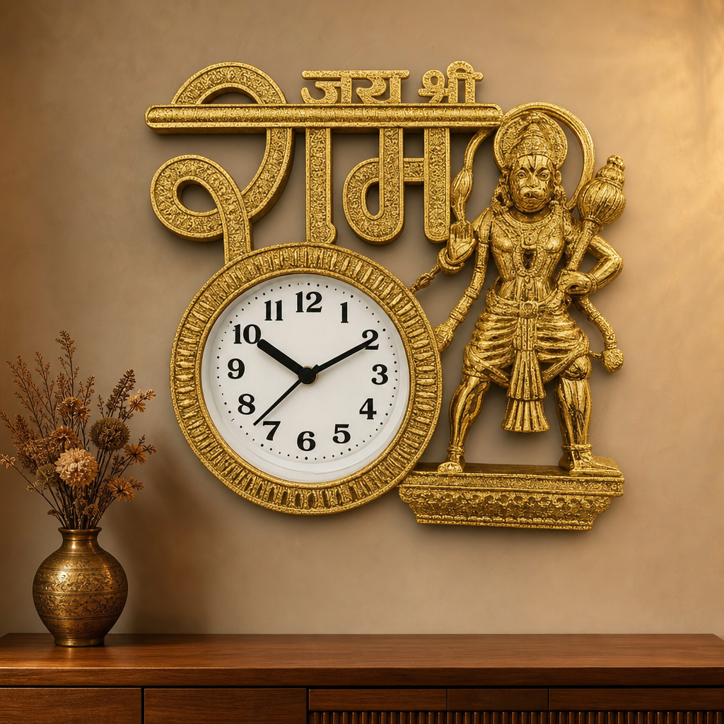Diamond 1631 Jai Shri Ram & Lord Hanuman Golden Wall Clock - Decor 3