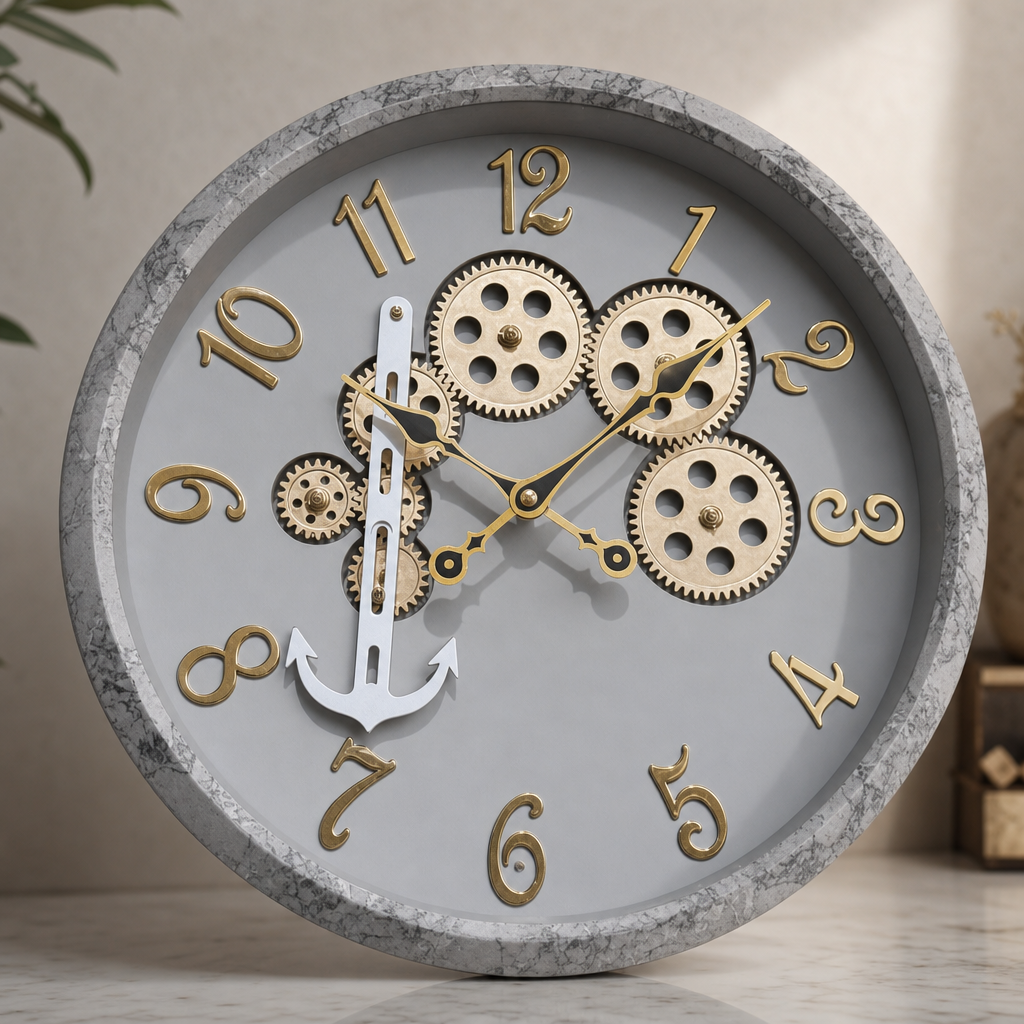 Milan h155-LightGray Decorative Gears & Anchor Wall Clock