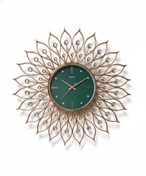 Elegant Crystal Sunburst Wall Clock - Green & Rose Gold key highlights