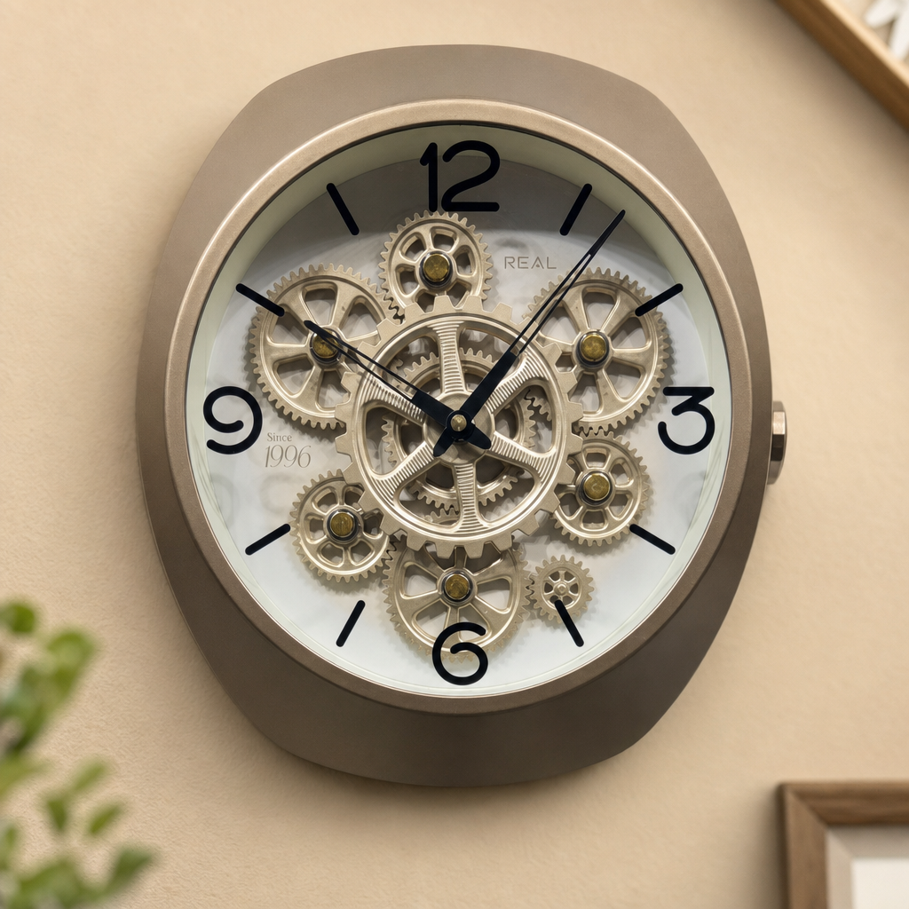 Real RG-06 Black Wall Clock with Exposed Gold Gears - Decor 14