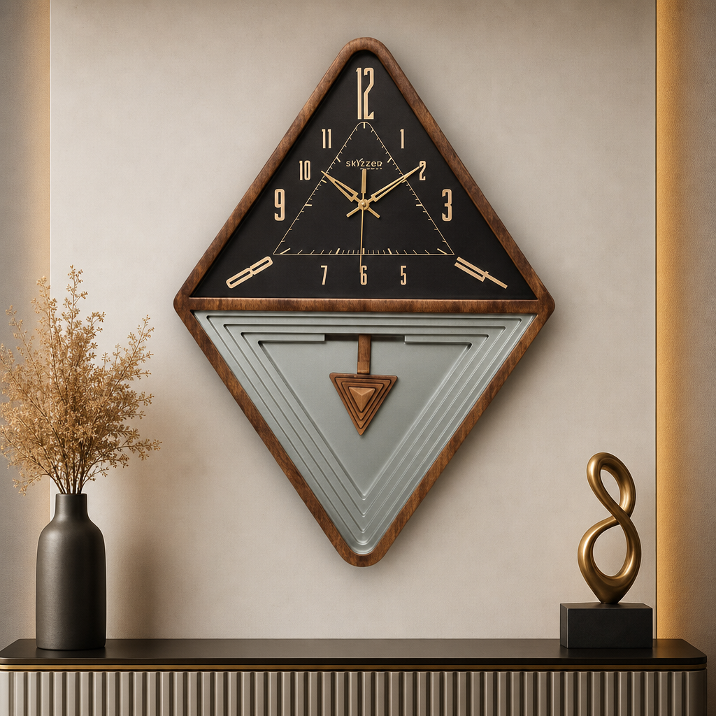 SkyZZer 1621 Modern Diamond Geometric Wall Clock - Dark Grey & White - Decor 4