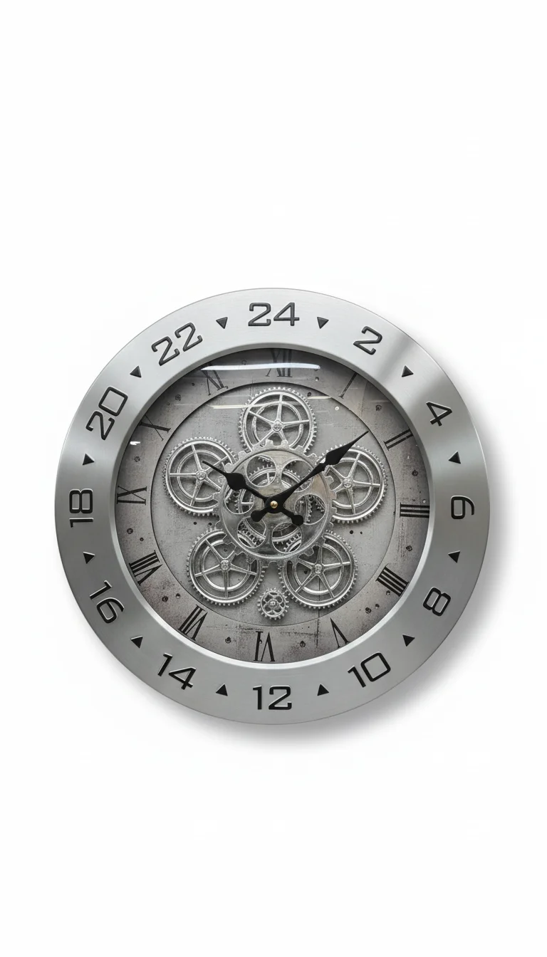 Gear Wall Clock - Silver Brushed Metal - The clock Factory - Wall Clock 16 inch - Wall Clock, Gear Clock, Metal Clock - Image 2