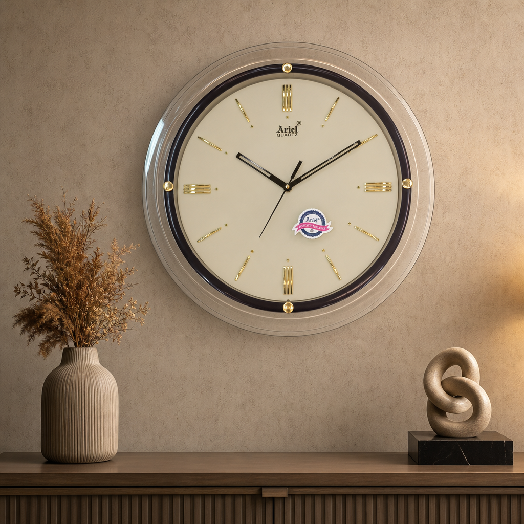 Ariel 2091-WhiteandSilver Quartz Wall Clock with Clear and Black Frame - Decor 8