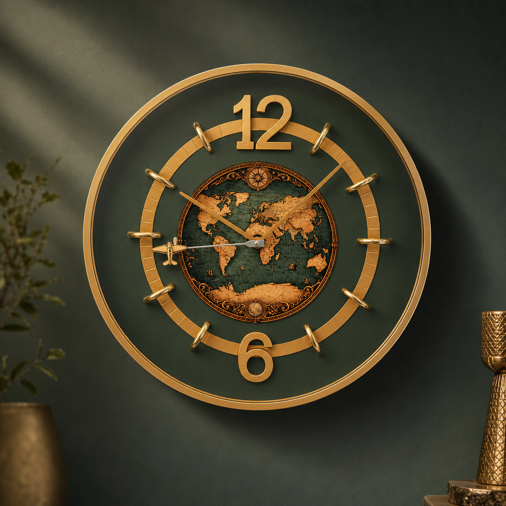 The clock Factory Airplane World Map Green Wall Clock - Decor 3