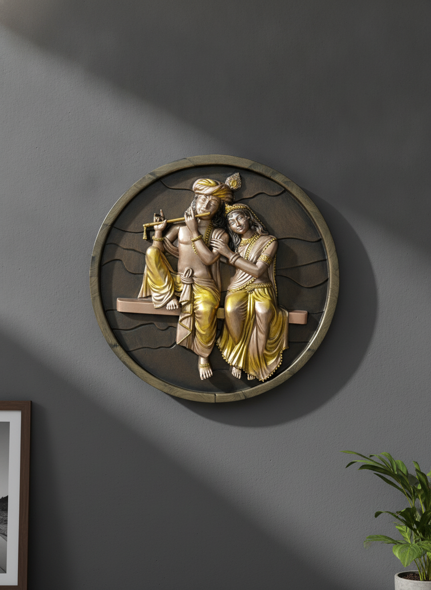 Sizzero Radha Krishna 3D Wall Art - Gold & Blue, 24 inch - Decor 9