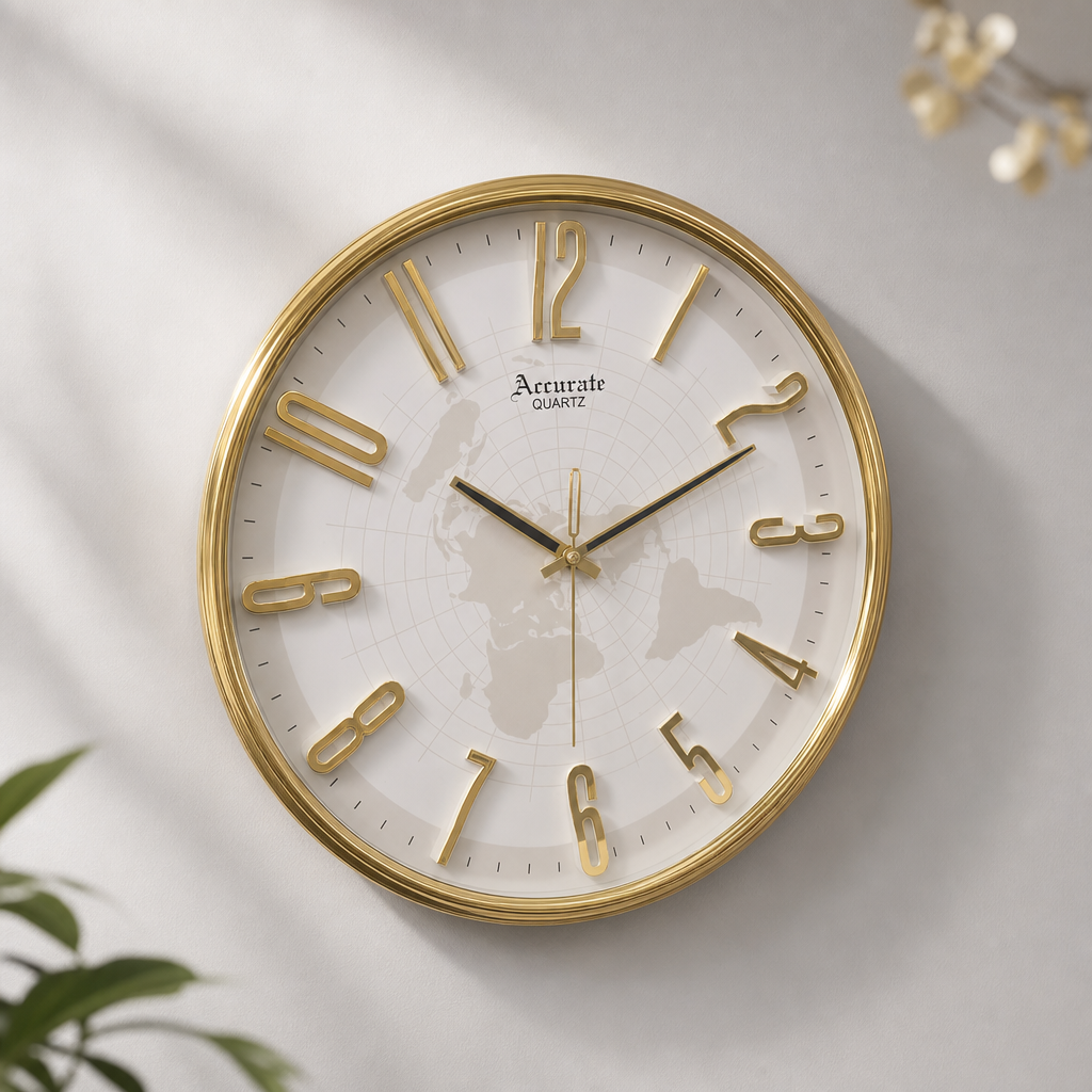 Accurate A52 Gold Frame Wall Clock with World Map Dial - Decor 3