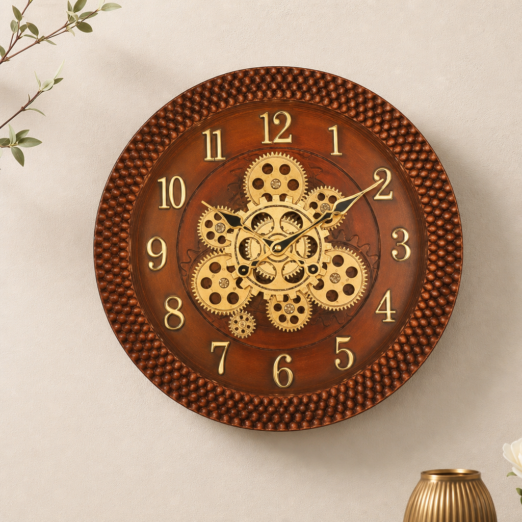 Sapna 3521 Decorative Brown & Gold Exposed Gear Wall Clock - Decor 3