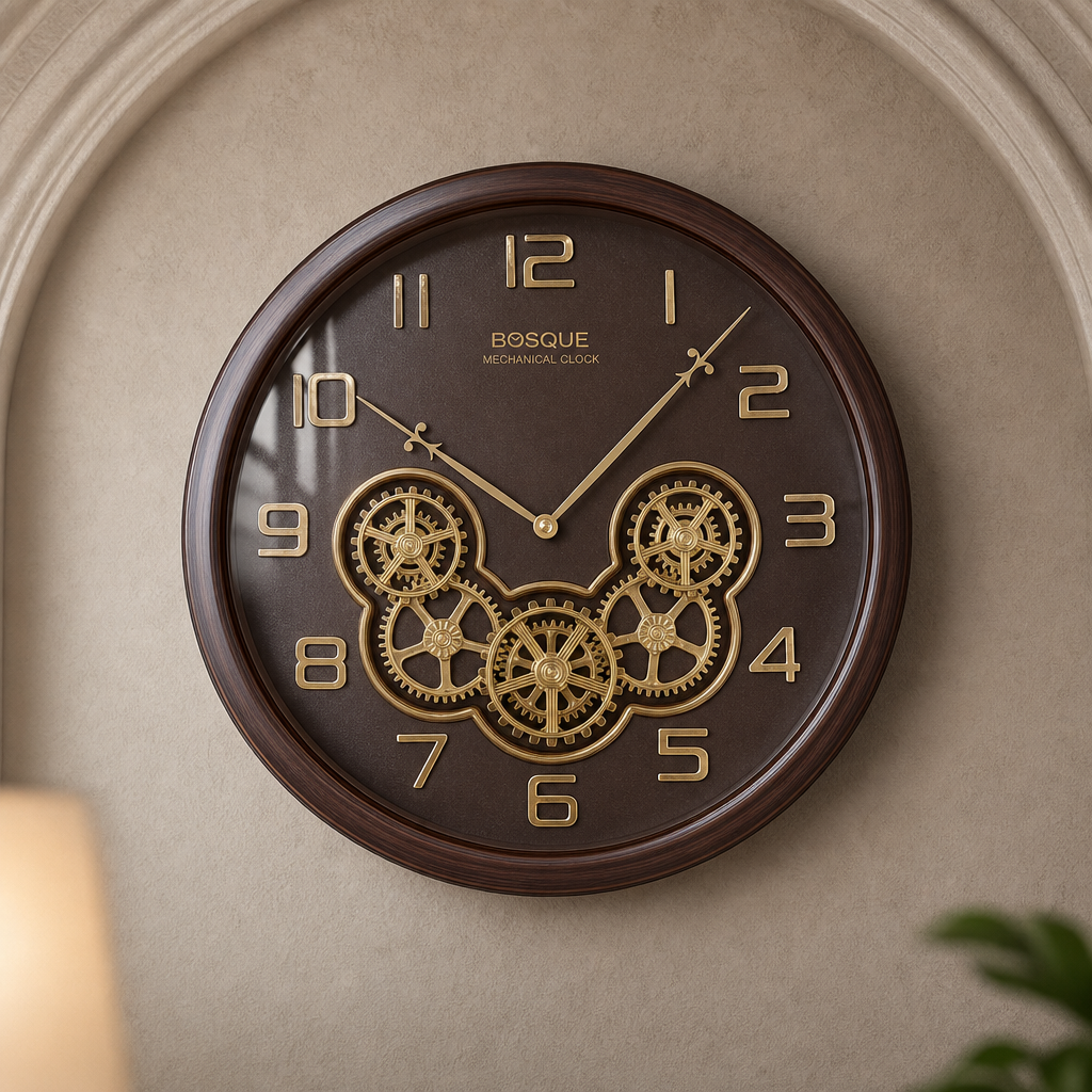 Bosque Gear 08 Dark Brown & Gold Mechanical Wall Clock