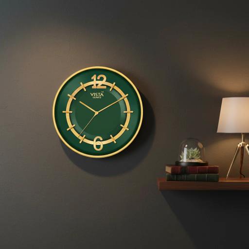 Vista 7020: Gold & Green Wall Clock - vista 7020-DarkGreen - Premium Wall Clock 12 inch
