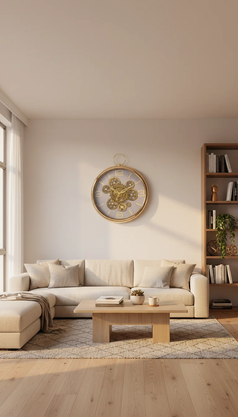 Sleek Golden Wall clock with moving gear - The clock Factory - Wall Clock 16 inch - Wall Clock, Steampunk, Gear Clock - Image 3