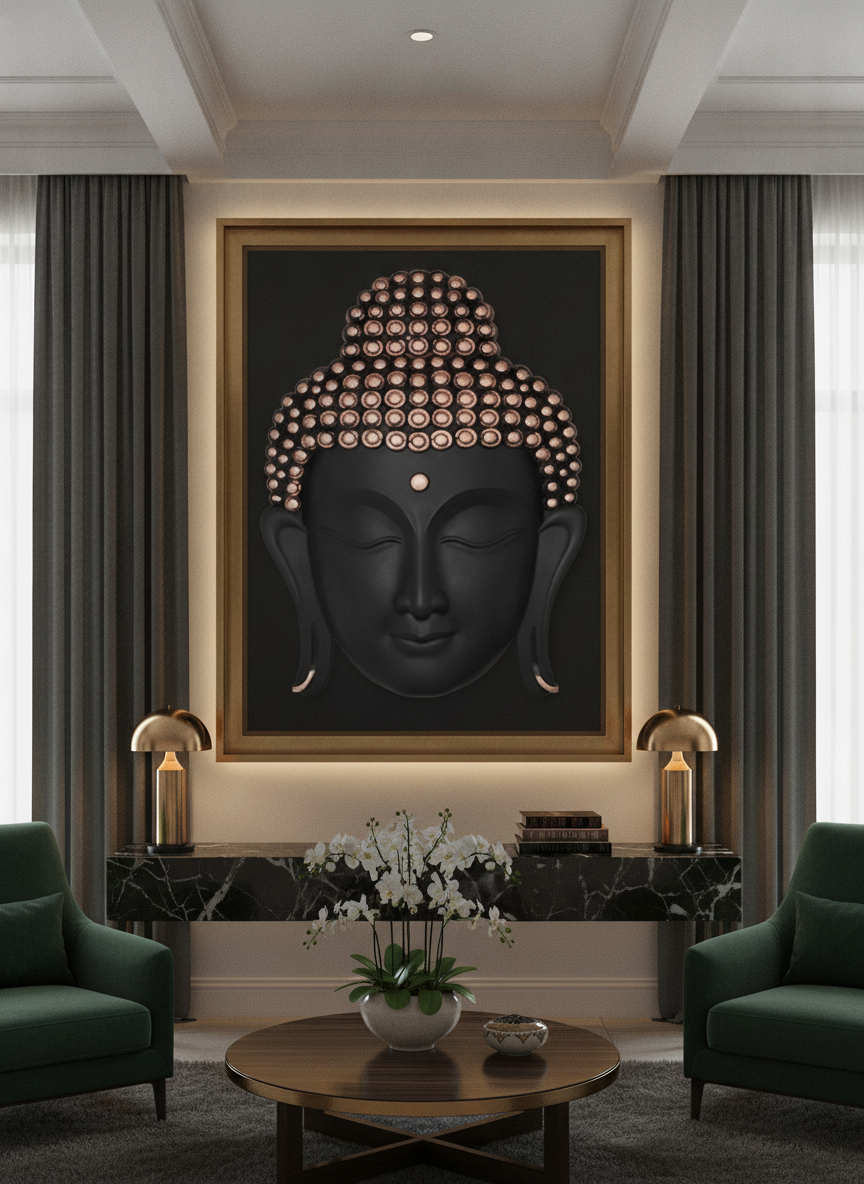 Theo Buddha Face Wall Art - Light Wood & Silver lifestyle 6