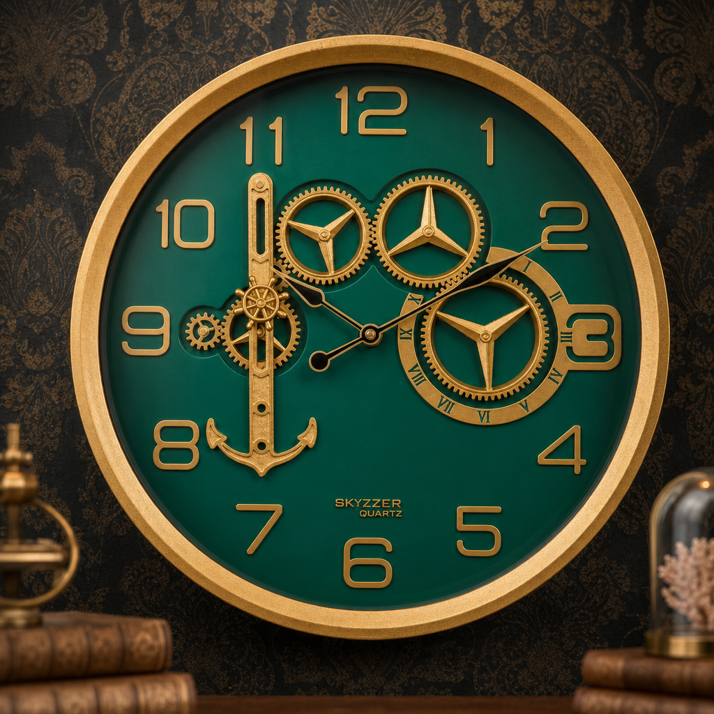 SkyZZer 017-EmeraldGreen Steampunk Nautical Wall Clock on wall color