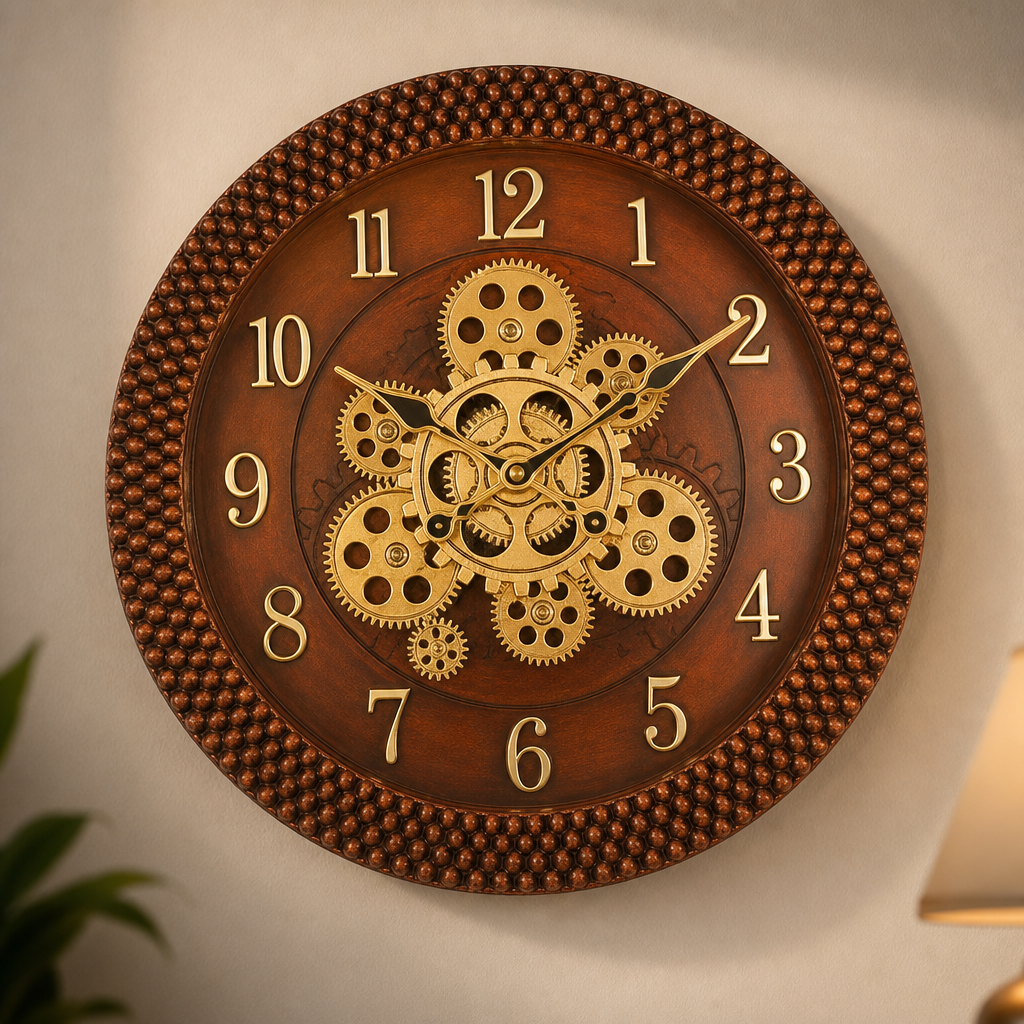 Sapna 3521 Decorative Brown & Gold Exposed Gear Wall Clock