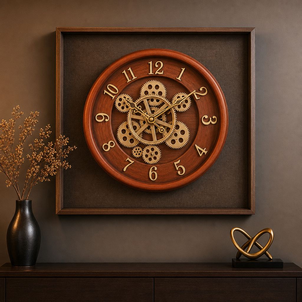 Sapna 3511 Rustic Wooden Decorative Gear Wall Clock - Decor 3