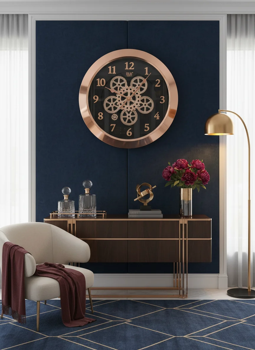 Rose Gold Gear Wall Clock - Solar SQ61 - Solar - Wall Clock 16 inch - Wall Clock, Rose Gold, Gear Clock - Image 4