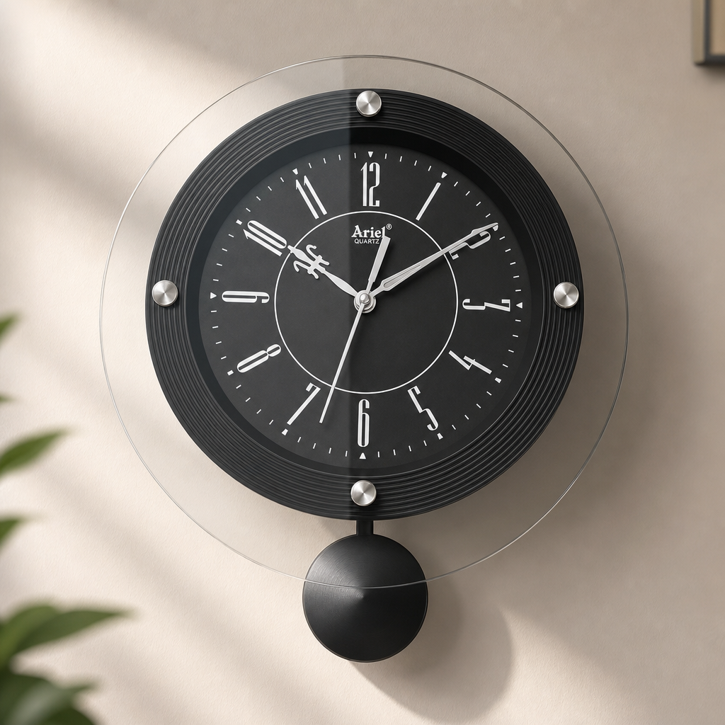 Ariel Pendulum Small Wall Clock - Black with Black Dial - Decor 2