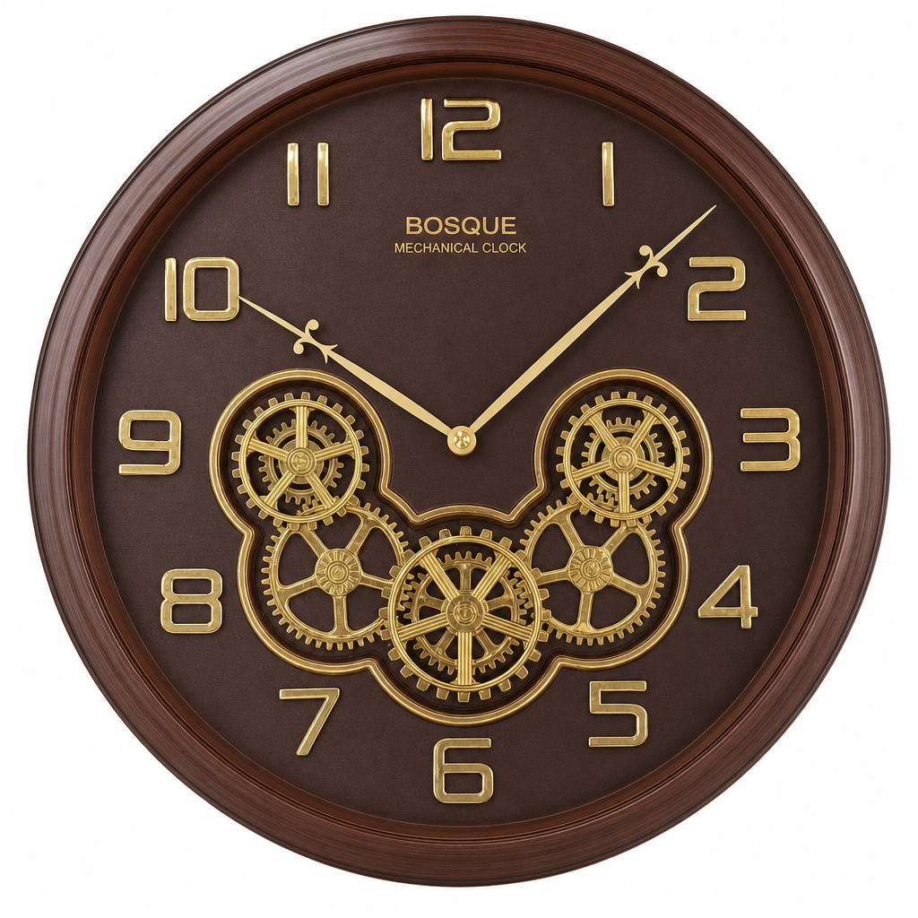 Bosque Gear 08 Dark Brown & Gold Mechanical Wall Clock