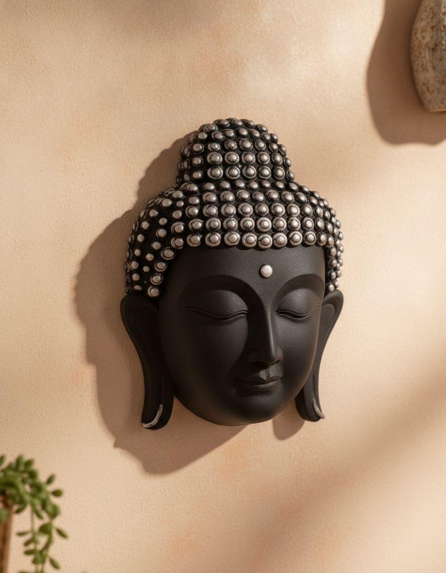 Theo Buddha Face Wall Art - Light Wood & Silver - Decor 8