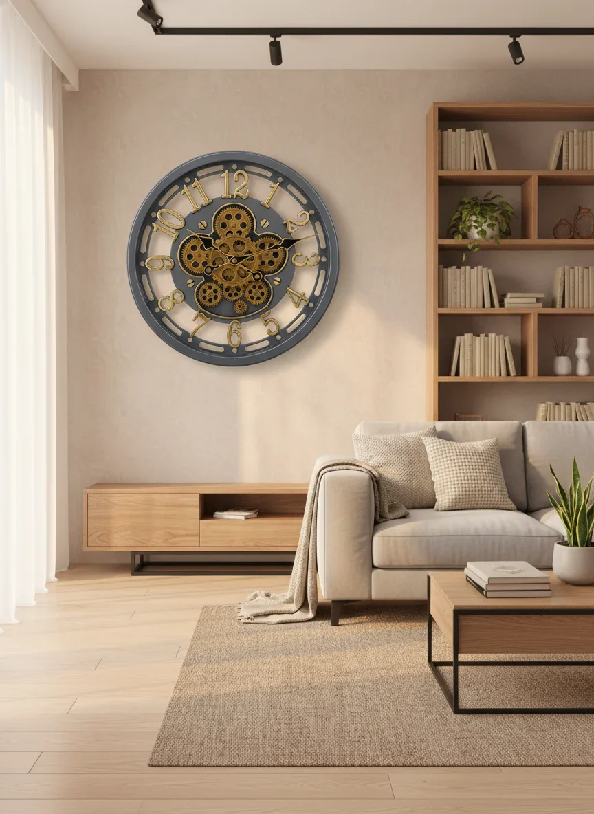 Ornate Steampunk Gear Wall Clock - Dark Gray Gold - Ornate - Wall Clock 18 inch - Wall Clock, Steampunk Decor, Exposed Gear Clock - Image 3