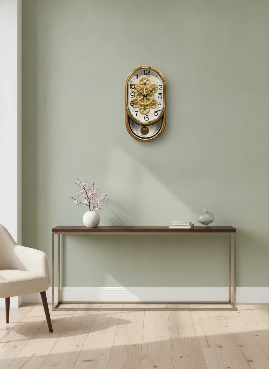 Real RG05 Bronze Golden Exposed Gear Analog Wall Clock with Pendulum - Decor 8