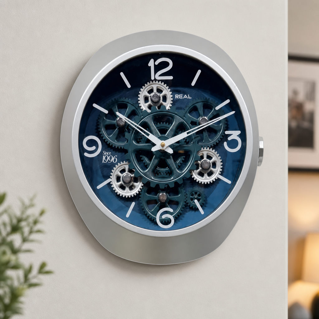 Real RG-06 Black Wall Clock with Exposed Gold Gears - Decor 8