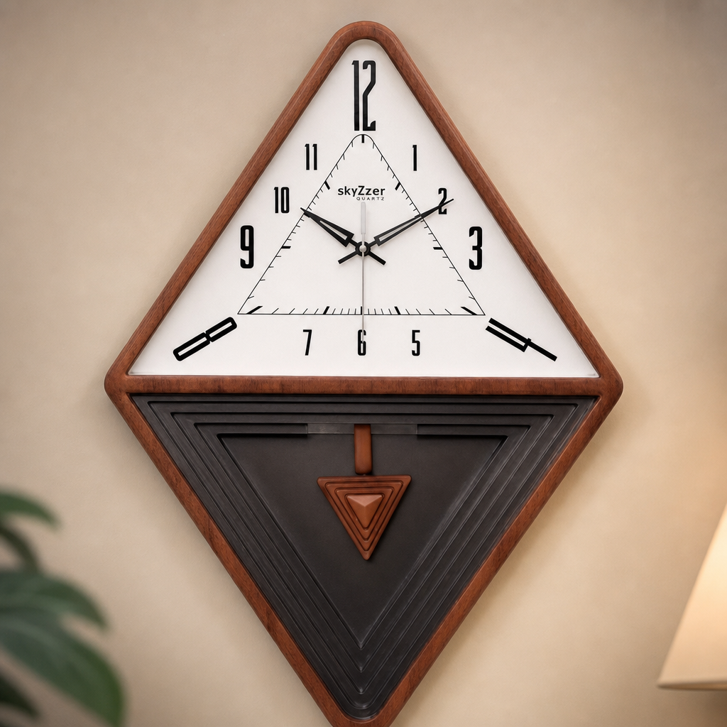 SkyZZer 1621 Modern Brown and White Diamond Geometric Wall Clock