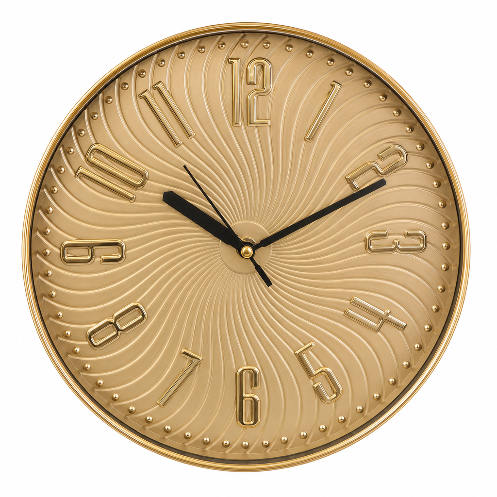 Diamond 1052 Gold Wall Clock with Radial Embossed Numerals