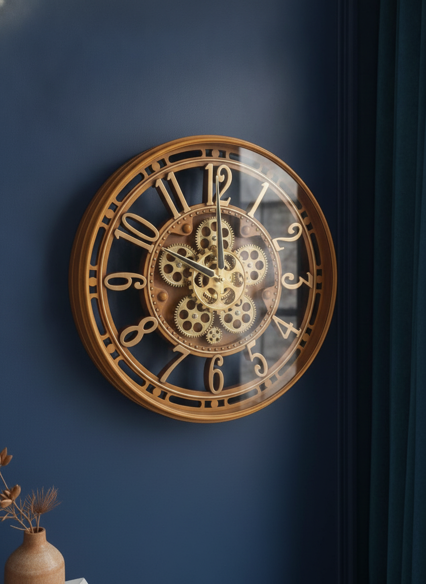 Slogan SQ 07 Large Rustic Gold Steampunk Gear Wall Clock lifestyle 2