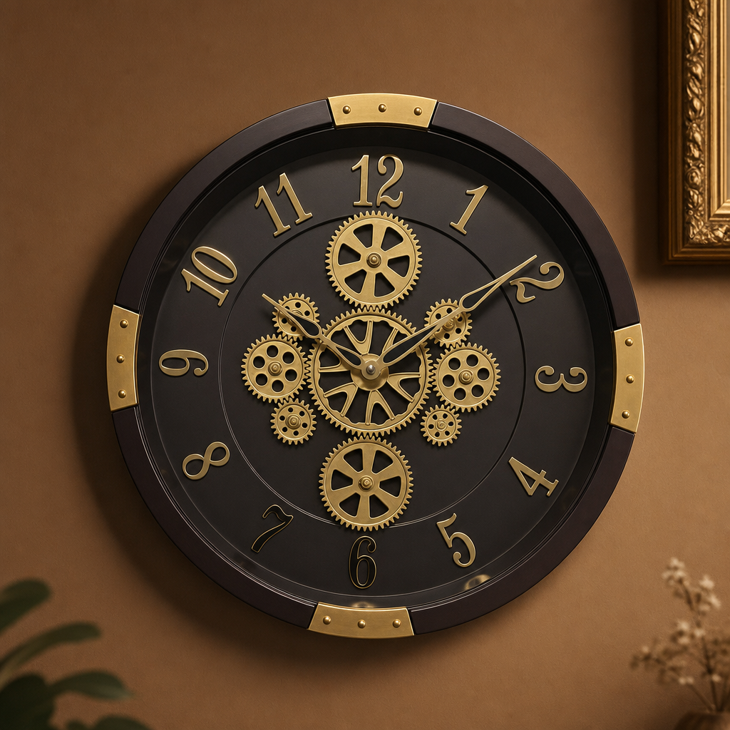 Milan H99 OrangeWood Steampunk Industrial Wall Clock with Exposed Gears - Decor 9