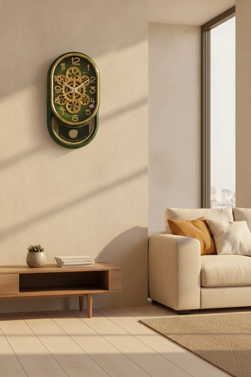 Real RG05 Bronze Golden Exposed Gear Analog Wall Clock with Pendulum lifestyle 1
