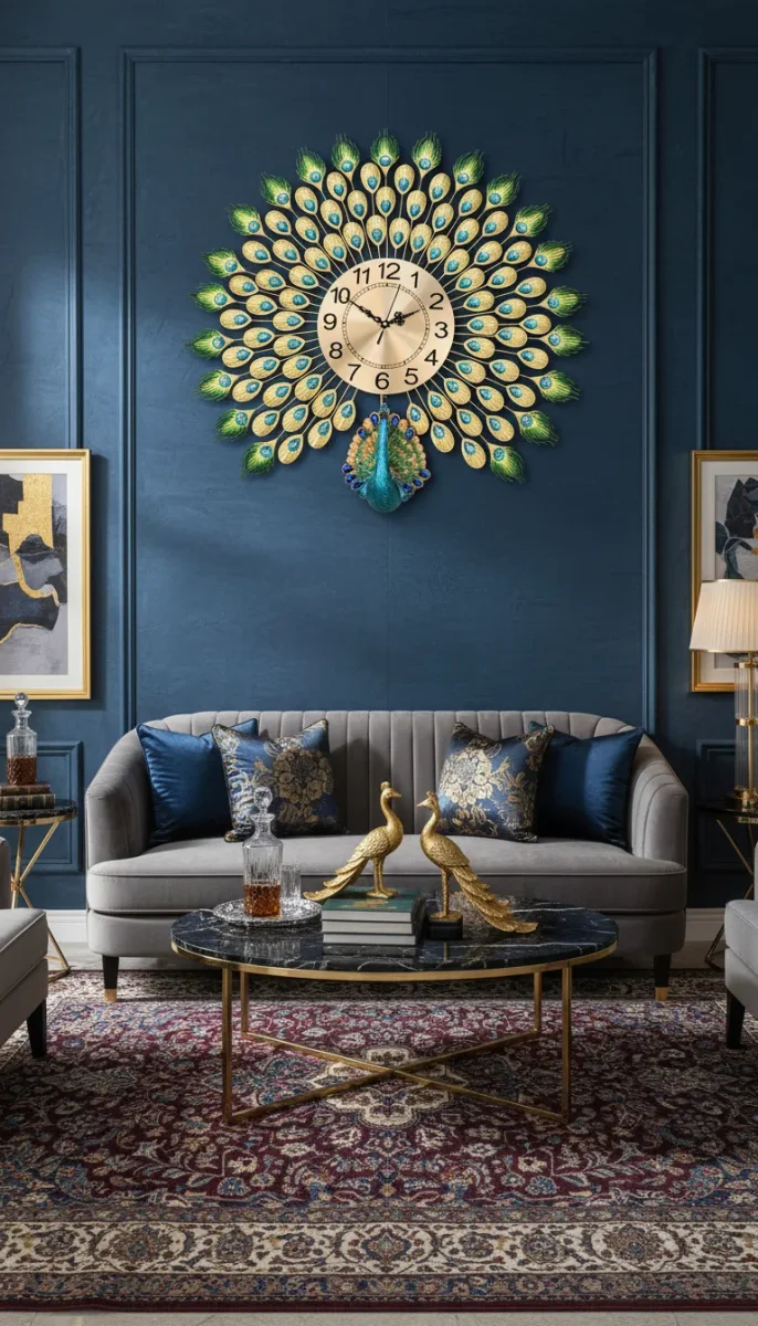 Majestic Gold Wall Clock With Jewel Accents styled in a room setting 2