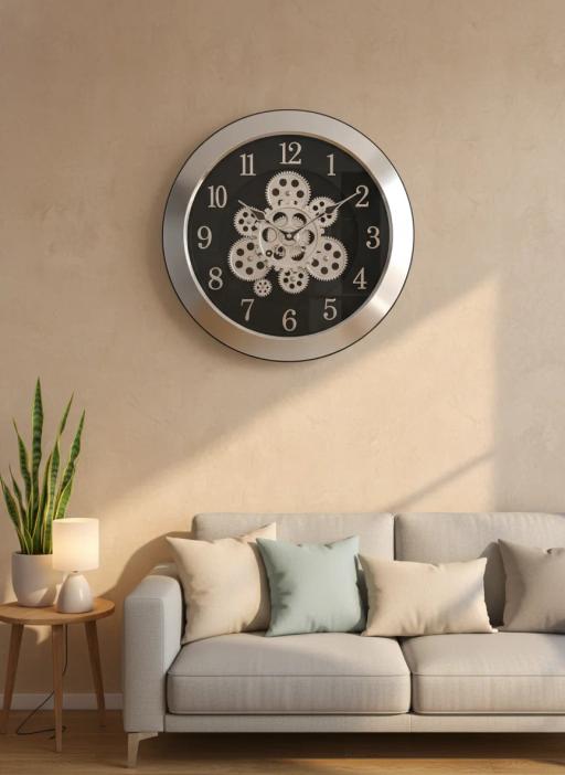 Sapna 3341 Marble Gear Wall Clock - Sapna 3341-Silver - Premium Wall Clock 16 inch