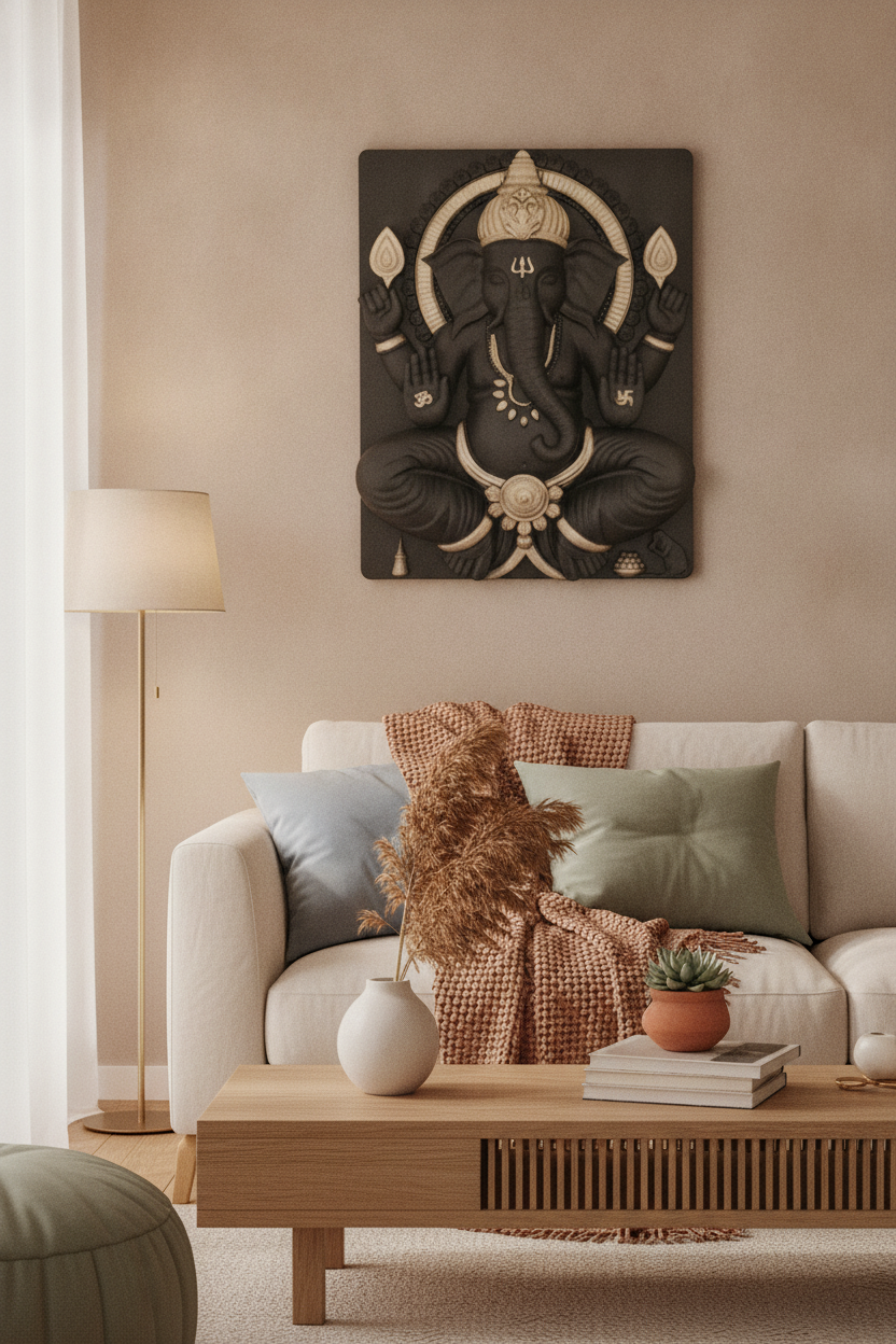 Capital Ganesh Ji Wall Art - Black with Gold Accents lifestyle 3