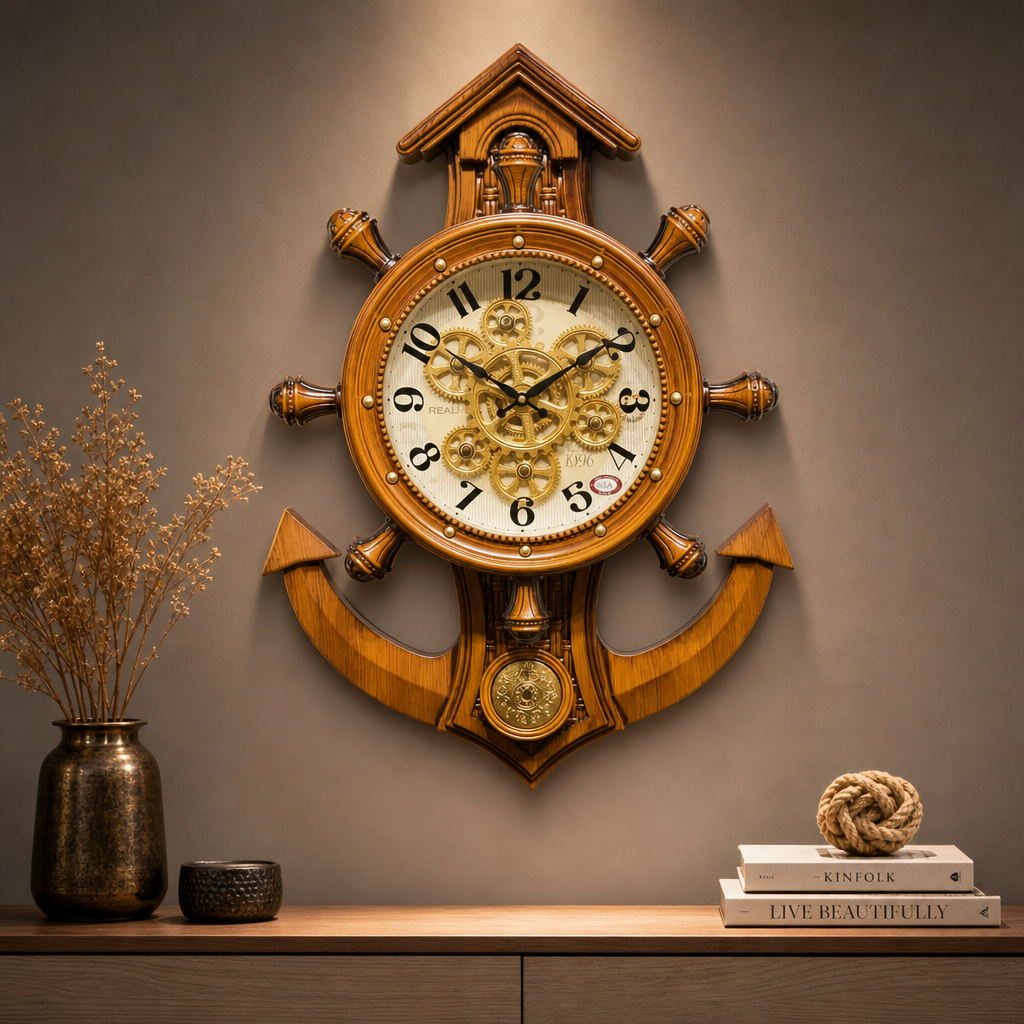 Real RG04 Nautical Ship's Wheel Wall Clock with Anchor - Decor 7