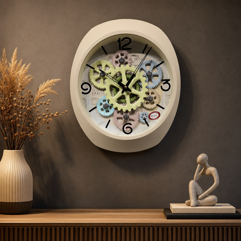 Real RG-06 Black Wall Clock with Exposed Gold Gears - Decor 12
