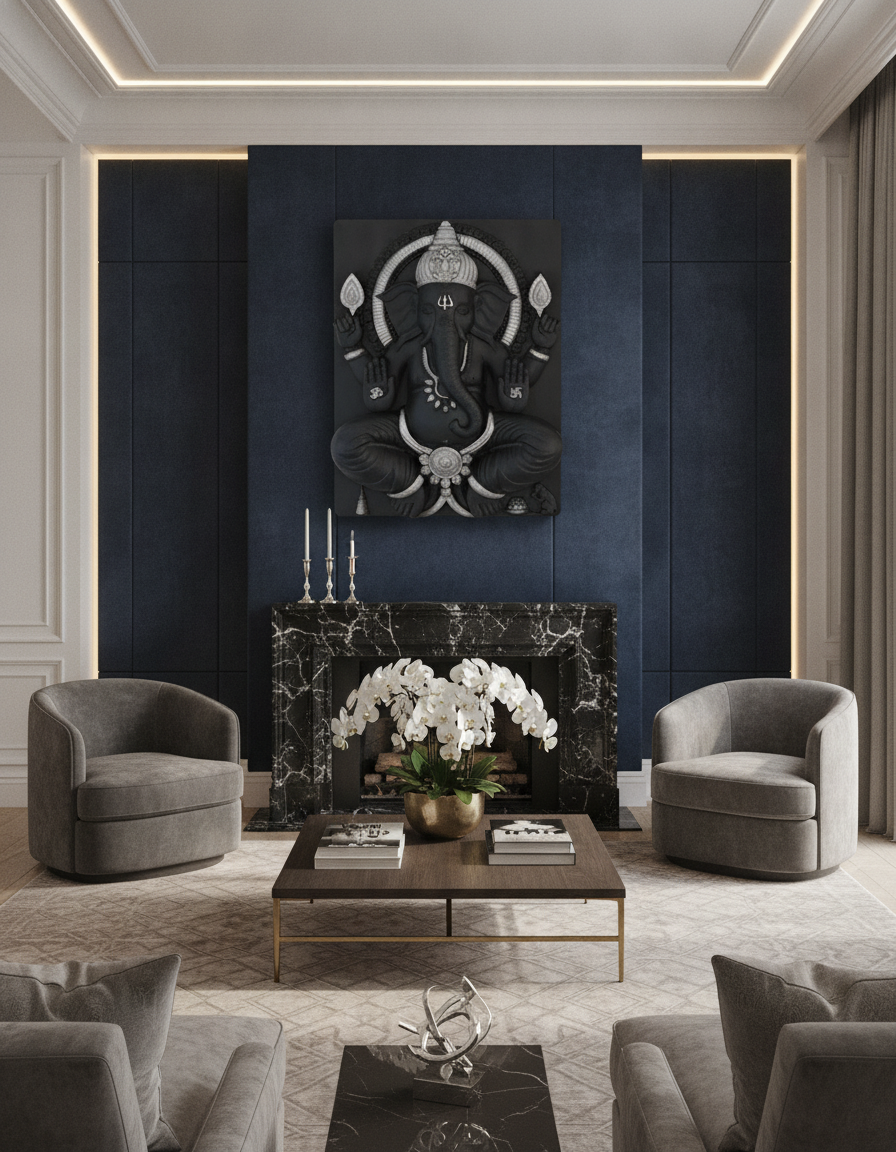 Capital Ganesh Ji Wall Art - Black with Gold Accents lifestyle 4