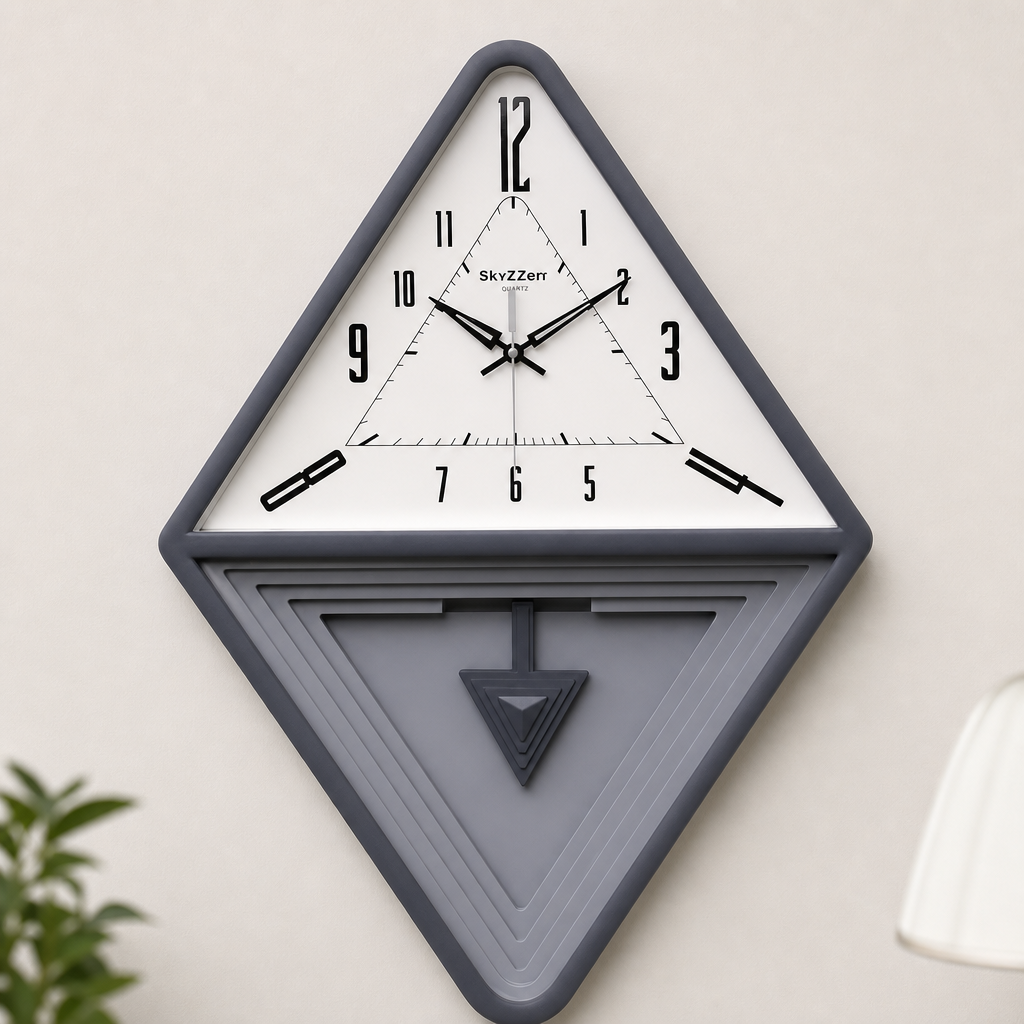 SkyZZer 1621 Modern Diamond Geometric Wall Clock - Dark Grey & White