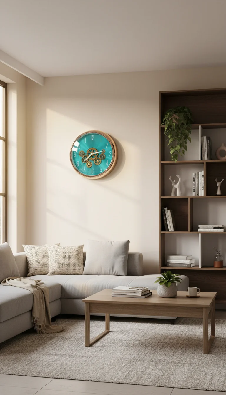 Sleek Golden wall Clock with moving gear - The clock Factory - Wall Clock 16 inch - Wall Clock, Steampunk, Gear Clock - Image 3