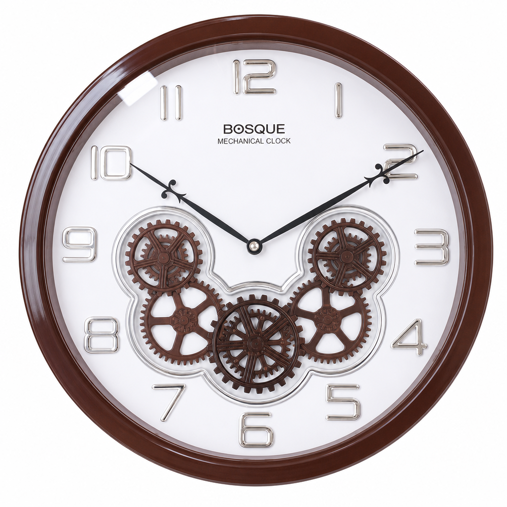 Bosque gear 08-WHITE Mechanical Wall Clock with Exposed Gears