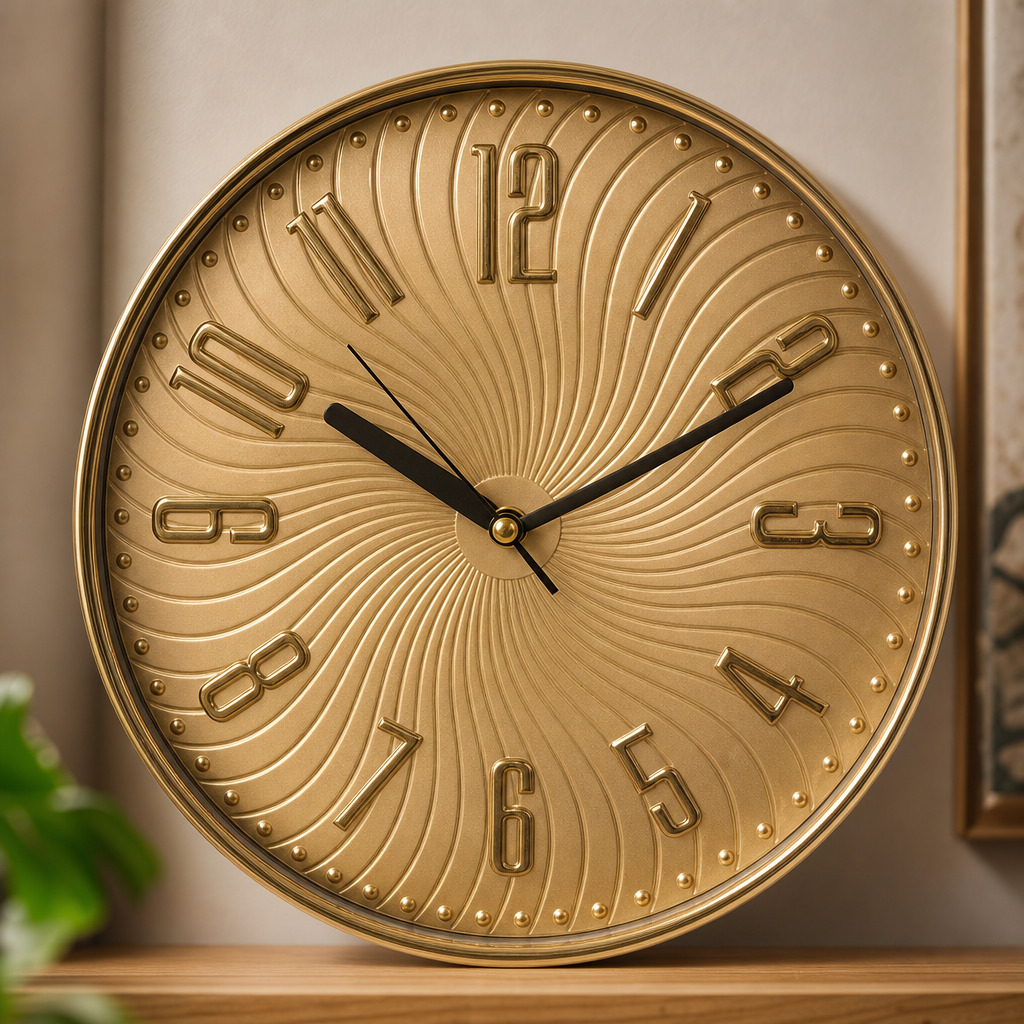 Diamond 1052 Gold Wall Clock with Radial Embossed Numerals