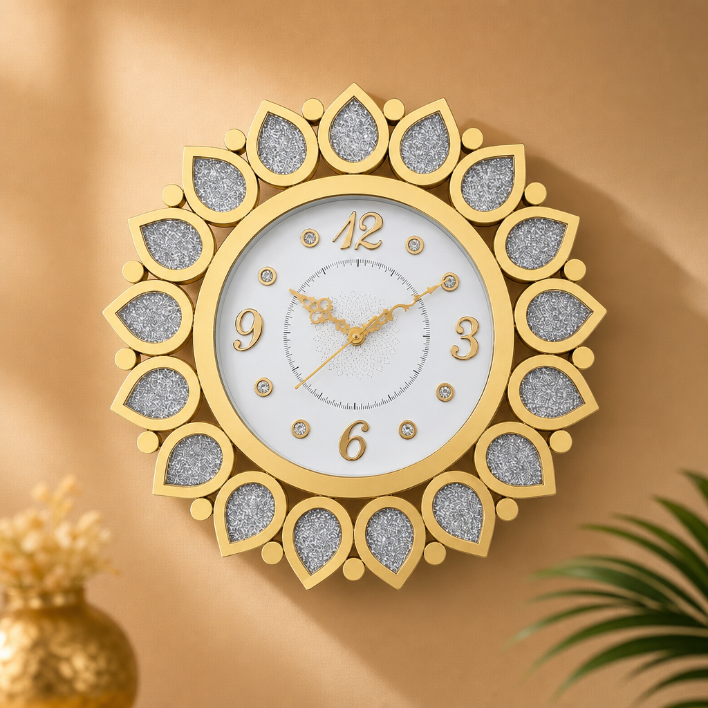 Diamond 2111 Golden Silver Glitter Decorative Wall Clock - Decor 3